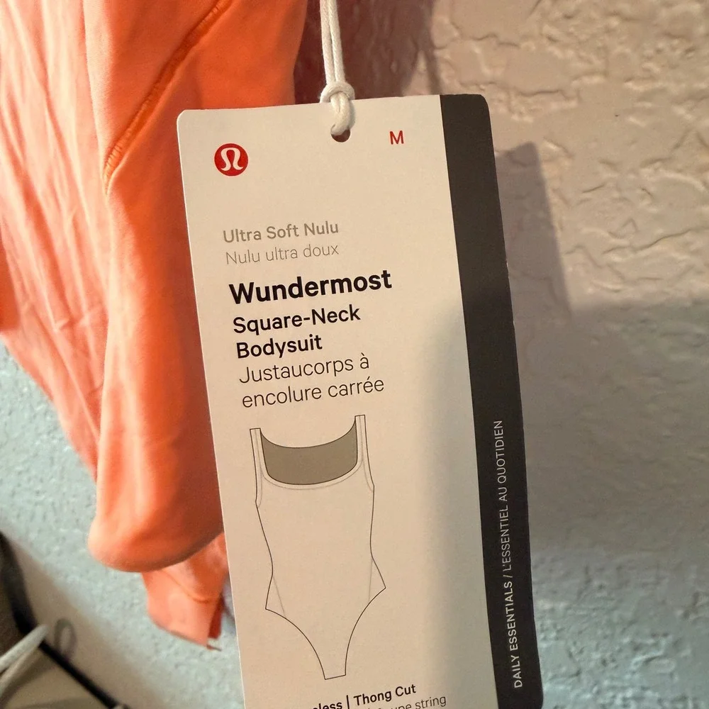 Lululemon Wundermost Square-Neck Bodysuit M Orange Peach NWT